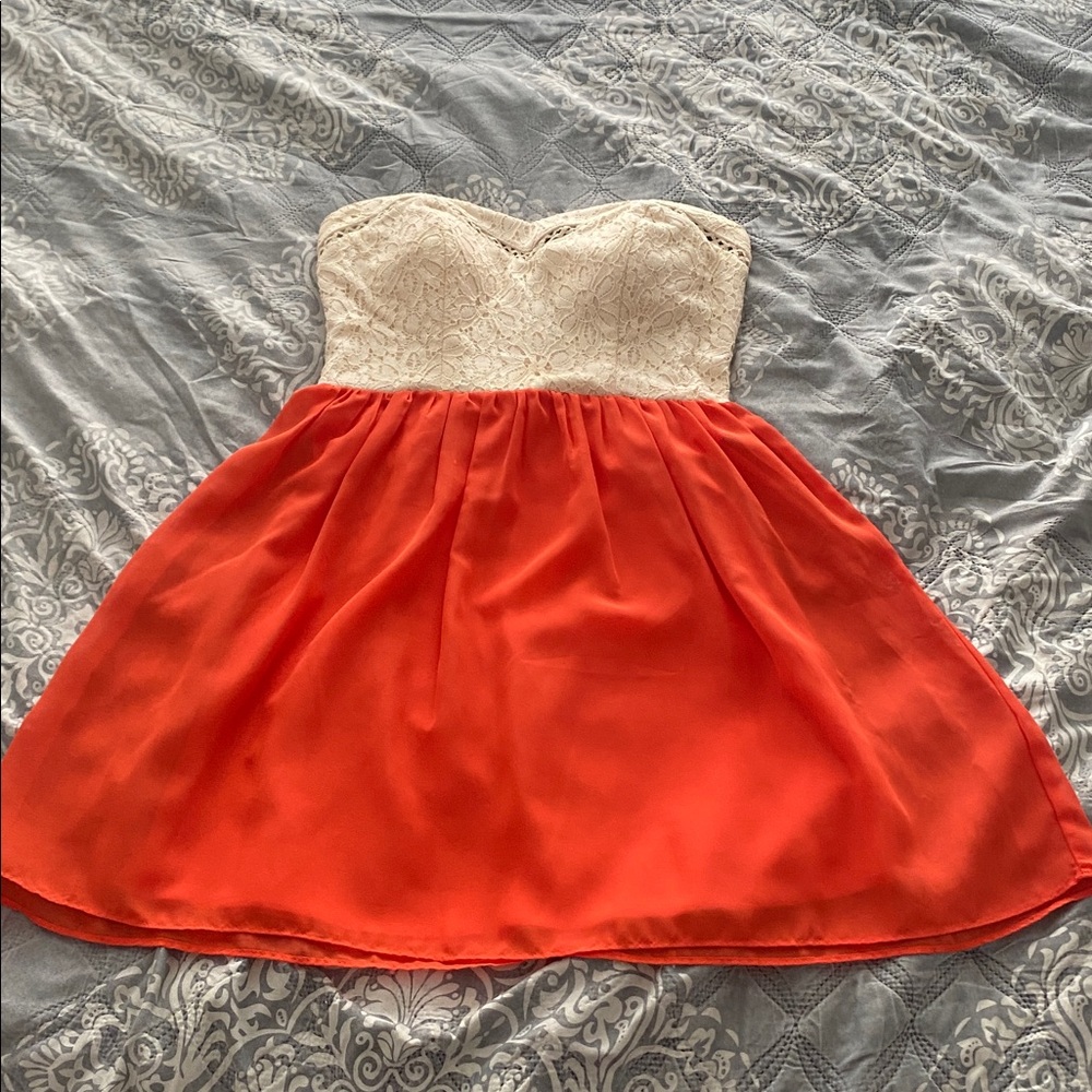 City Triangles Strapless Sweetheart Lace Bodice & Orange Chiffon Dress Size 5
